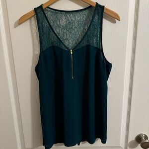 Express Elegant Teal Lace Trim Tank Top